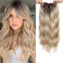 PANEWAY Hair Toppers For Women 20inch Long Wavy Curly Hair Topper Ombre Blonde With Dark Root Clip In Synthetic Wiglets Hair Pieces For Women