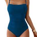 Eomenie One Piece Swimsuit for Women Tummy Control Ruched Bathing Suit Square Neck Swim Suit, XL