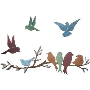 Ferraycle Metal Bird Wall Art Birds on the Branch Decor Metal Sculpture Silhouette Ornament Branch Wall Hanging Sign for Balcony Garden Home Decor(Cute Colors)