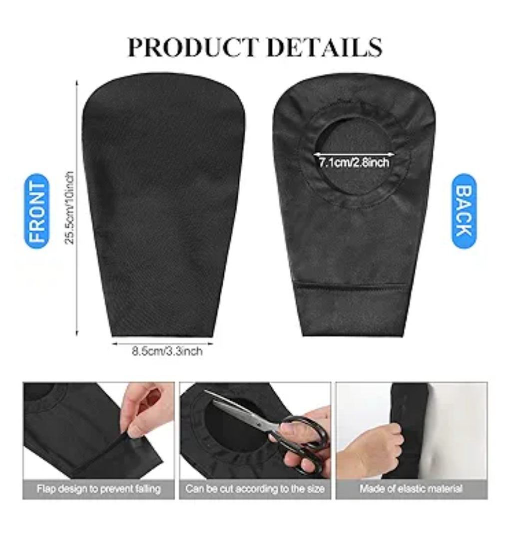 2 Pcs Black Ostomy Bag Cover Ostomy Pouch Cover Odor Control Stretchy Bag Washable Pouch Liner for Women Men Lightweight Care Protector Protective(2.8 Inch Diameter)