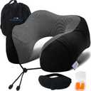 Adjustable Travel Pillow for Neck Support & Comfort, Lightweight Memory Foam Travel Neck Pillow for Sleeping - Washable & Breathable Plane Pillow for Traveling with Eyemask, Earplug & Carry Bag (Cosmic Black)
