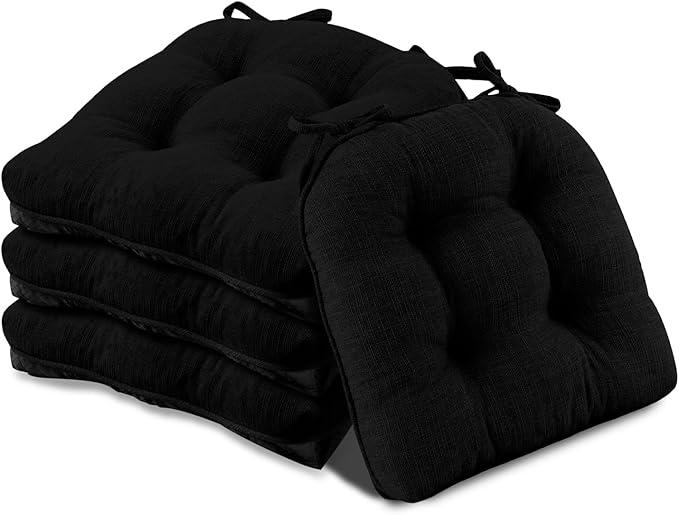 Basic Beyond Chair Cushions for Dining Chairs 2 Pack, Chair Cushion with Ties and Non Slip Backing, 15.5 x 15.5 inches Tufted Chair Pads for Dining Chairs, Black