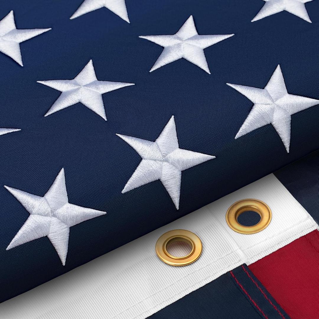 American Flag 4x6Ft for Outside, Long Lasting, Heavy Duty Nylon, Fade Resistant, High Wind US Outdoor Flags with Embroidered Stars, Sewn Stripes, Brass Grommets