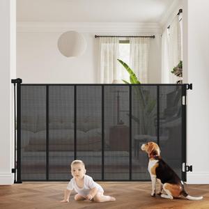 47 Extra Tall Retractable Baby Gate, Reinforced Mesh Dog Gate Extends to 71" Wide, Baby Gate for Stairs, Doorways, Hallways, Indoor and Outdoor, Black