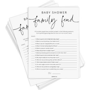 Baby Shower Games - 50 Baby Shower Family Feud Game Cards, Boy or Girl, Gender Neutral, Minimalist