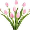 IPOPU 10PCS Real Touch Fake Tulips 18.9" Real Looking Rose Pink Tulips Artificial Flowers Realistic Faux Flowers for Wedding Party Spring Easter Home Decoration (Rose Pink)