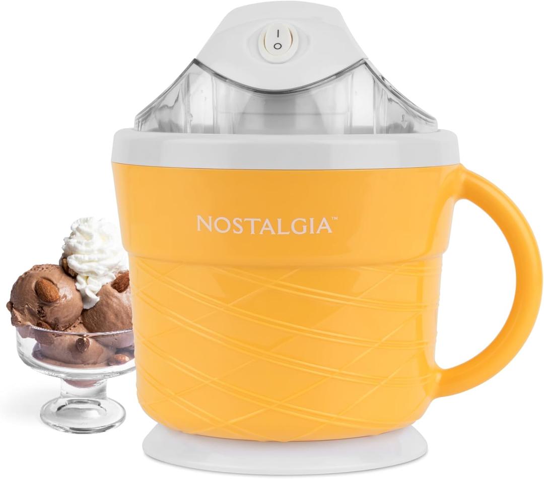 Nostalgia Electric Ice Cream Maker - Old Fashioned Soft Serve Ice Cream Machine Makes Frozen Yogurt or Gelato in Minutes - Fun Kitchen Appliance - Modern Style - Tan - 1.5 Quart