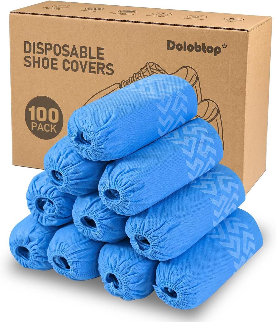 DclobTop Shoe Covers Disposable Non-Slip for Indoors - 100Pack(50 Pairs) Thick Breathable Boot Covers, Extra Large size Shoe Protector Covers Fits Up To 112 US Men and 13 US Women Size,Blue | Breathable non-woven fabric soft, quiet, floor-friendly