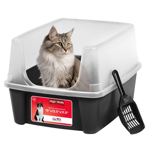 Cat Litter Box Large Open Top with High Sided Walls Tall Scatter Shield Scoop Included Easy Clean Plastic Pan Stain Resistant for Big Cats Kittens Indoor Multi-Cat Households
