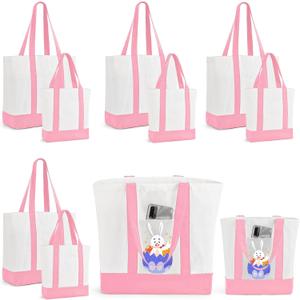 10Pcs Canvas Tote Bag Bulk with Outer Pocket, 12oz Cotton Blank Canvas Tote Bags 19 x 14.6Inch, 13 x 11Inch Reusable Grocery Bags Shopping Cloth Bags for Women, Mother's Day (5 Set Large & Medium)