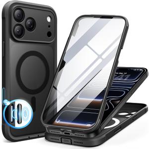 BERFY for iPhone 17 Pro Max Case, Compatible with MagSafe, Built-in Glass Screen Protector, Camera Protection, Shockproof Full Body Phone case 6.9", Translucent Black
