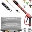 Pressure Washer Gun and Hose Kit, 4800PSI Steel-Braided & Durable - Flexible & Kink-Resistant Power Washer Hose 25 FT with 3/8" Swivel Quick Connector and M22 14mm Adapters Replacement