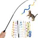 Cat Wand Toy, 9Pcs Retractable Plush Srtip Cat Teaser Wand Toys with Bell & String, Long Interactive Wand Toys for Indoor Kitten, Exercise (7pcs&2pole)