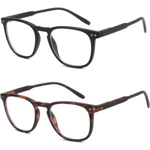 BLUEMOKY Reading Glasses for Women Men, Blue Light Blocking Glasses 2 Pack, Computer Readers, Spring Hinge (Square and Square)