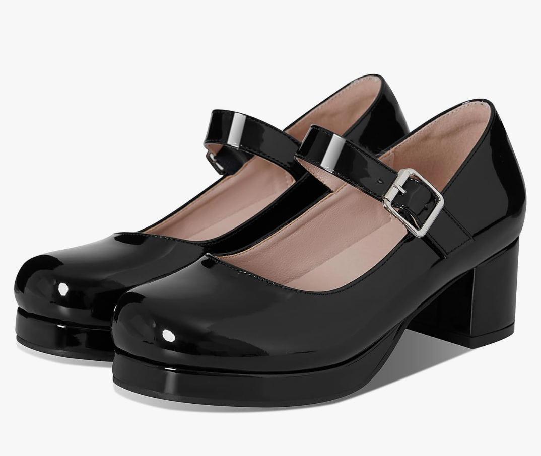 femflame Women's Low Chunky Heel Mary Jane Pumps Ankle Buckle Strap Sweet Round Toe Dress Shoes JK Cosplay Uniform Dress Shoes ,Size 8.5