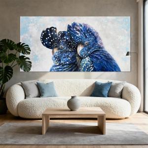 YETHEN WAL Blue Parrot Wall Art, Oversized Blue Bird Canvas Print, Cobalt Textured Animal Artwork for Living Room Bedroom Hallway, 2958 Inch