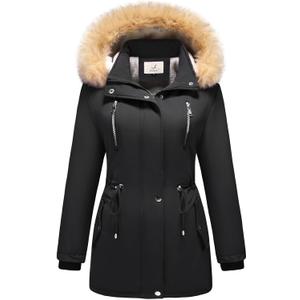 Women's Sherpa Fleece Down Jacket Thicken Winter Coat Warm Parka with Hood (Black, XXL)