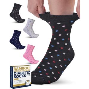 Pembrook Diabetic Socks for Women & Men - 4 Pairs Ankle Bamboo Viscose Socks Woman | Womens Diabetic Socks Size 9-11 (Medium, Hearts (Gray/Navy/Pink/Black) - 4 Pairs)