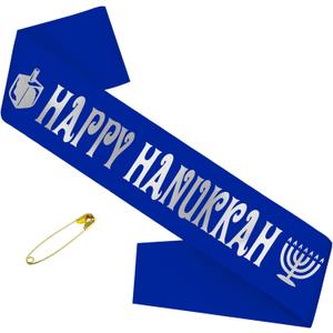 2 x Happy Hanukkah Sash, Blue Silver Happy Chanukah or Happy Hanukkah Sash, Merry Christmas Holiday Party Decorations, Ideas, Gifts, Jokes and Favors (Blue + Silver)
