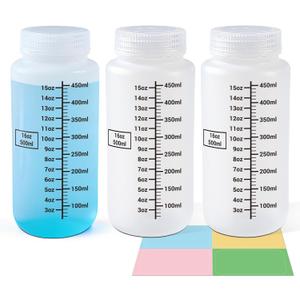 17oz Wide Mouth Plastic Bottles with Airtight Lids, Graduated Food Grade Leak Proof PP Containers Jars for Water Sample Lab Reagent Liquid Medicine Storage (Translucent, 3 Pack)