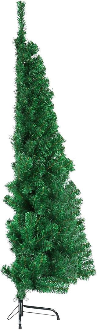 CCINEE 5ft Pine Artificial Christmas Green Half Tree Easy-Assembly with Solid Metal Stand for Wall Xmas Themed Party Decoration Indoor Outdoor Living Room Decor (4ft 11in)
