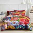Nesker Comforter Set King Size, Farmhouse Flowers Boho 7 Pcs Bedding for Kids and Adults, Colorful Botanical Bohemian Bed Sheet Sets with Fitted Sheet 2 Pillowcases & 2 Shams