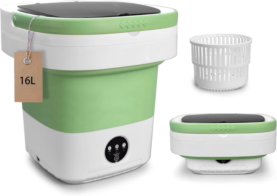 Portable Washing Machine, 16L Upgraded with Spin Basket Laundry Machine, 3 Cleaning Modes Suitable for Small Clothes, Foldable Design Ideal for Hotel, Campain, Apartment and Home