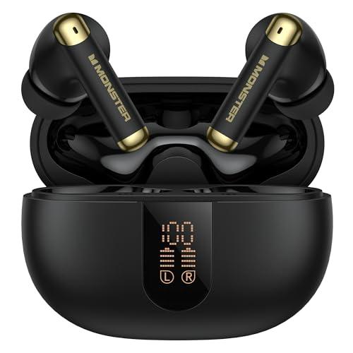 Monster N-Lite 211 Wireless Earbuds， Bluetooth 6.0 Stereo Headphones with Noise-Cancelling Mic and LED Display, Built-in Mic for Clear Calls, Waterproof Design for Sports