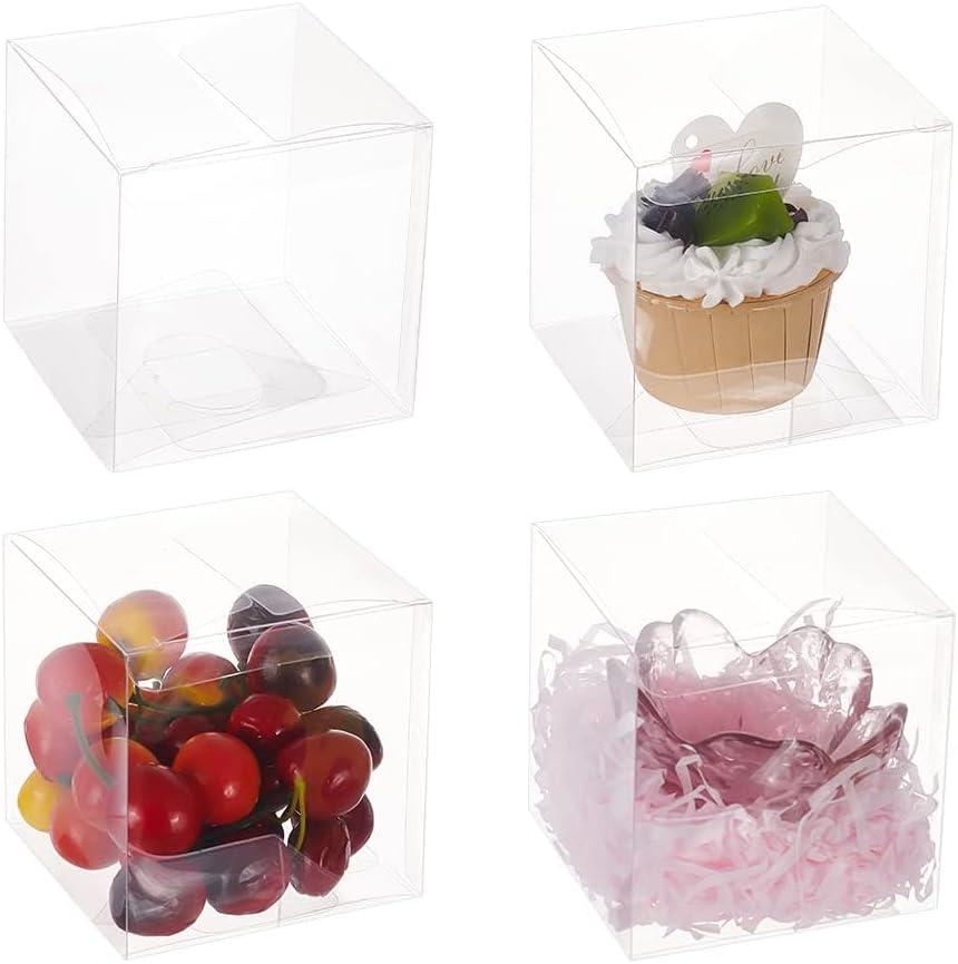 BENECREAT 30 Pack 3.5x3.5x3.5 Inch Clear Plastic Easter Party Favor Box PVC Candy Gift Wrap Boxes for Wedding Party Candy Cookie Choclates Treat