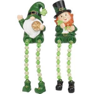 Braxio St Patricks Day Collectible Figurines - Resin Set of 2 Green Gnome Shelf Sitter St Patricks Day Decor Table Centerpieces for Dining Room Gift for Women