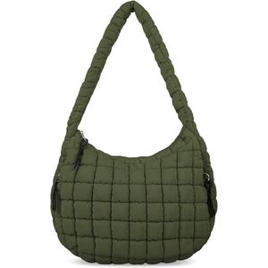 Quilted Puffer Tote Bag for Women - Large Crossbody Bag, Lightweight Nylon Puffy Carryall Hobo Puff Shoulder Bag