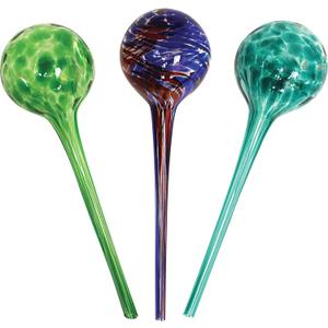 Plant Watering Globe Set, Set of 3, Indoor & Outdoor, Colorful Multicolored Hand-Blown Glass for Everyday Use