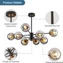 DDLLDESHI 8-Light Sputnik Black Chandelier with Globe Glass Black and Gold Pendant Lights Bubble Light Chandeliers for Dining Room Farmhouse Kitchen Living Room Bedroom Office