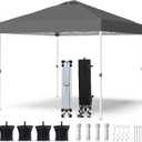 PHONWHON Shades 10x10 Pop Up Canopy with One Push Setup,Heavy Duty Beach Tent with Wheels for Easy Moving, Sun Shelter for Parties,Events, Outdoor Gazebo with 420D Coated Waterproof Grey Fabric