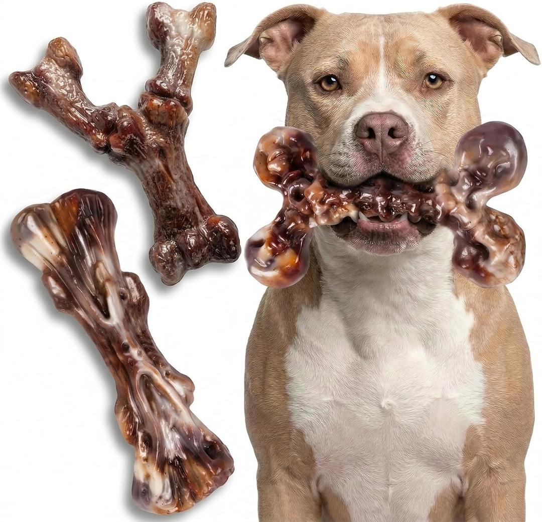 Kseroo Indestructible Dog Toys for Aggressive Chewers: 3-Pack Bacon Flavored Hard Nylon Dog Chew Toys for Medium & Large Dogs(20-90lbs), Tough Super Chewer Dog Bones Toys to Keep Them Busy, Brown
