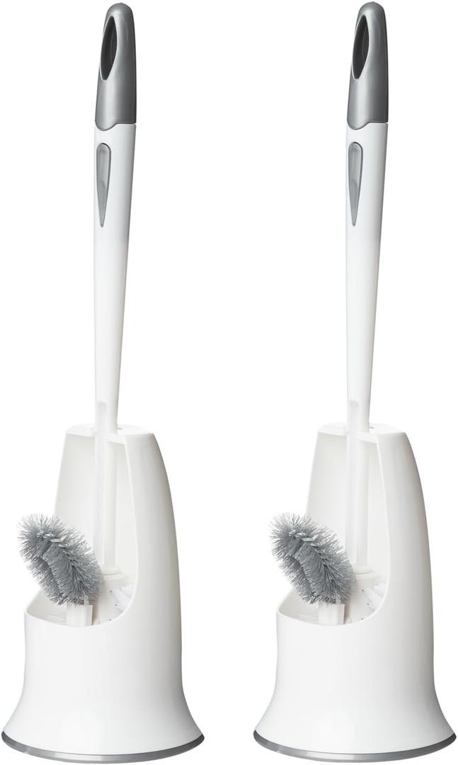 2 Pack Toilet Bowl Brush with Holder for Bathroom, Under-Rim Double Brush Head, Long Handle Household Cleaning Brushes Set (2 Pack Grey Brush with Holder)