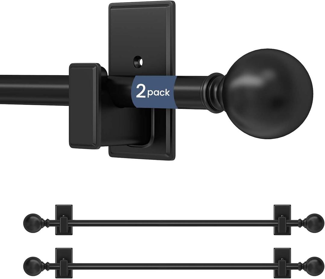 TKZTKZ Black Curtain Rods No Drilling-Adjustable No Drill Curtain Rods for Windows 36-88"with Adhesive Brackets for Bedroom Apartment Renter Friendly,Small French Door Sash Rod Easy Install,2Pack
