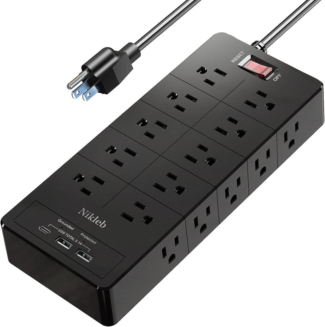 Power Strip 23 in 1, 20 Outlets Surge Protector Wall Mount with 2 USB+1 USB C Ports, Multi Plug Extension Cord 6ft Heavy Duty, Accessories for Gaming, Studio, Home, Office, Desk Organizers (black power strip)