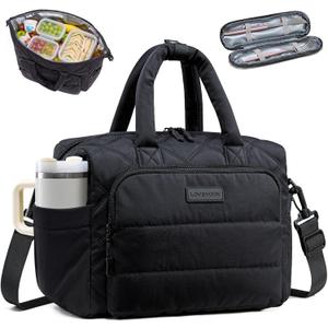 LOVEVOOK Insulated Lunch Bag Women,Puffer Lunch Cooler Box with Utensil Bag