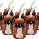 Fun Express Horse Shaped Cups with Lids and Straws 8 Pack - Reusable Plastic Kids Cups for Party Favors | Western Cowgirl Birthday Party Decorations & Supplies | BPA Free 14 oz Drinking Cups