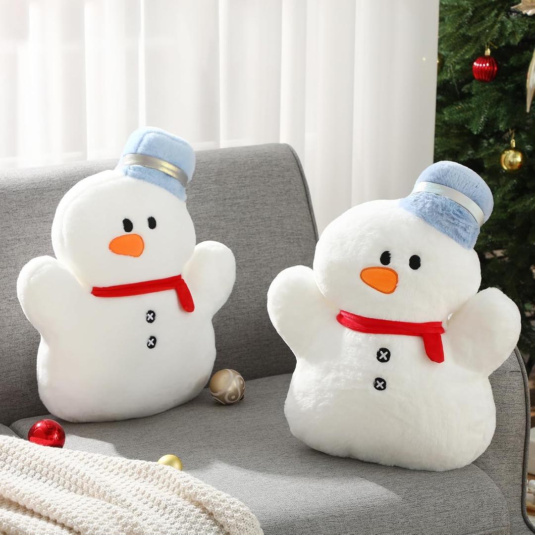 Shellwei 2 Set Christmas Snowman Pillows 17.72 Inch Soft Plush Snowman Shaped Pillows Xmas Throw Decorations for Winter Home Couch Sofa Chair Bedroom Living Room Party Decor Holiday Gifts