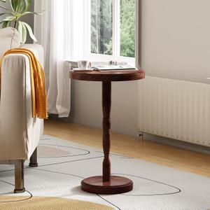 LAPTAIN Small Round Side Table, 13 Inch Solid Wood Drink Table with Pedestal Base, 20.5 Inch Tall Accent Martini Table for Living Room, Bedroom, Sofa & Small Spaces, Espresso