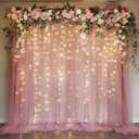 Fomcet Dusty Rose Tulle Backdrop Curtains with Lights String 10FT X 10FT Sheer Curtains with Lights Tulle Curtain Backdrop for Wedding Birthday Party Photo Shoot (2 Panels 5x10FT)