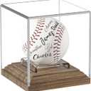 Baseball Case Display for Balls Walnut Wood Base Acrylic Baseball Display Case Baseball Holder Stand Cube Memorabilia Showcase Autograph Ball Protector for Official Size Ball Display
