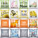 Tatuo 16 Pcs Seasonal Pillow Covers 16" x 16" Spring Summer Flower Decorative Pillows Covers Farmhouse Cushion Case for Holiday Home Furniture Bench Couch Sofa Living Room Decor