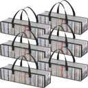Lifewit CD Storage Bags 6 Pack, Clear PVC Plastic CD Case Holder with Handles, Front Window Zipper Design, Stackable Media Organizer Box for Albums, Hold up to 300 Pcs CDs (50 Each)