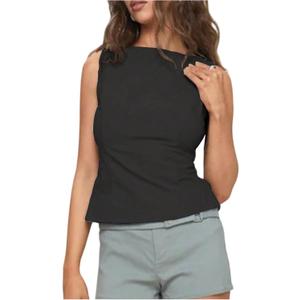 SOLY HUX Women's Tie Backless Tank Top Crew Neck Sleeveless Y2k Party Club Tops (Black, L)