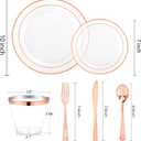 bUCLA 150PCS Clear Rose Gold Disposable Dinnerware set - Rose Gold Plastic Plates Include 25 Dinner / 25 Dessert Plates, 25 Knives, 25 Forks, 25 Spoons, 25 Cups for Party, Wedding & Mother's Day
