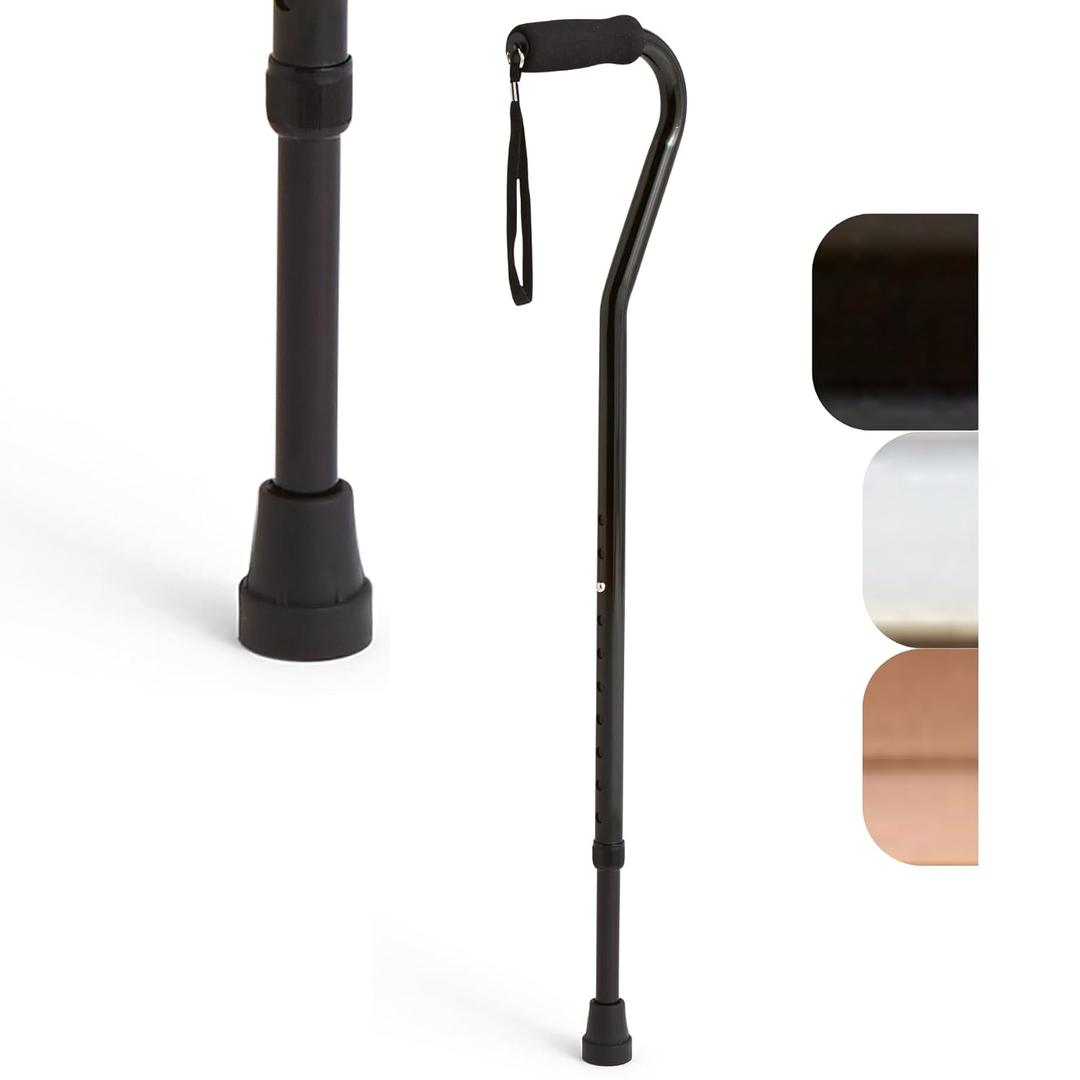 Medline Aluminum-Bronze Offset Walking Cane, Adjusts 29–38” & Supports Up to 300 Lbs. — Mobility Aid Provides Balance for Seniors & Adults