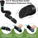 1 Pack Downspout Rodent Guard, Twist In Insert for 4" Round Rain Gutter Downspout Extension Hose to Block Animals and Debris, with Leaf Filter Design (Black)